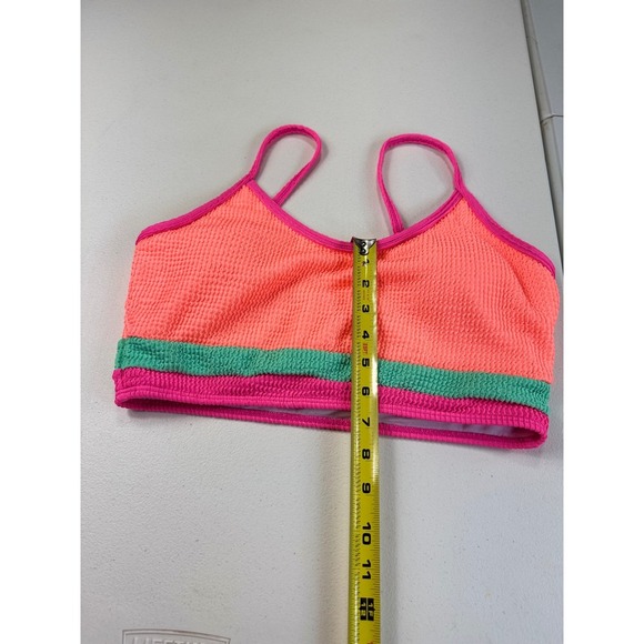 Pink Lily Neon Orange Pink Green Textured Crop Top Swimsuit Bikini‎ Top Large - Picture 4 of 7
